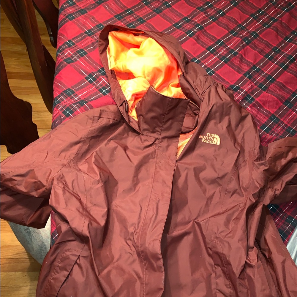 Maroon north face rain jacket